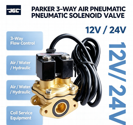 Valvola a solenoide pneumatica Parker a 3 vie 12v 24v per aria, acqua, idraulica, bobina, attrezzatura di servizio