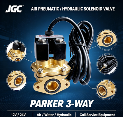 Valvola a solenoide pneumatica Parker a 3 vie 12v 24v per aria, acqua, idraulica, bobina, attrezzatura di servizio