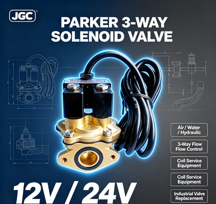 Valvola a solenoide pneumatica Parker a 3 vie 12v 24v per aria, acqua, idraulica, bobina, attrezzatura di servizio